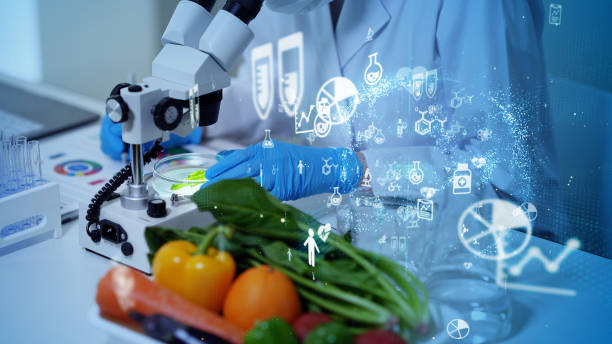 concetto di biotecnologia. tecnologia alimentare. scienza nutrizionale. - biochimica foto e immagini stock