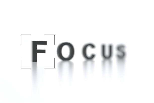 The word FOCUS with focus in the foreground and a blurred background. Interface viewfinder. Video camera focusing screen. Camera frame. Creative conceptual illustration with copy space. 3D render