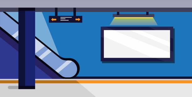 city urban modern subway station with large white blank billboard mockup media for advertisment or information illustration in flat style vector background