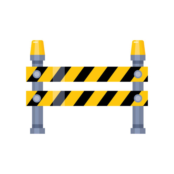 istock Urban blocking road sign with yellow stripes and flashing lights 1210310347
