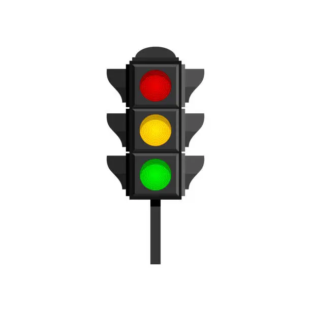 Vector illustration of Traffic lights with red, yellow and green lamps on isolated on white background