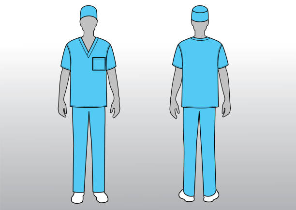istock Vector illustration of man doctor in medical clothes. Front view, back view. 1210311024