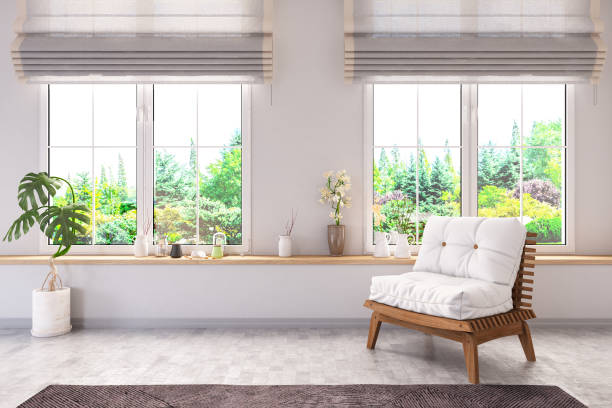 Armchair in Living Room with Forest View