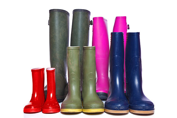 istock Close-up of rain boots in different sizes and colors 121031210