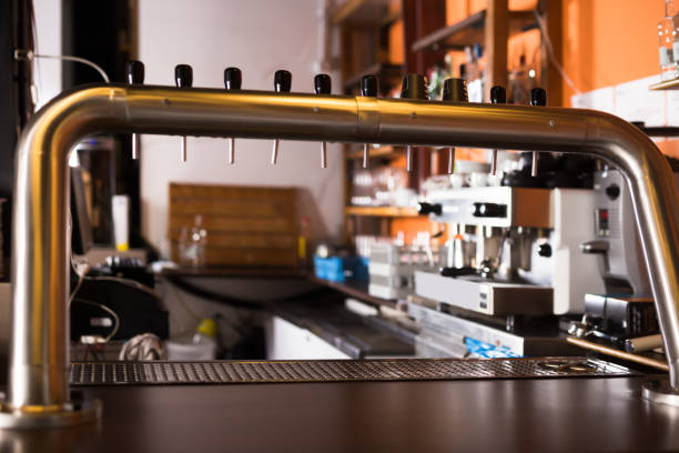 istock Image of modern beer bar with  metal beer taps 1210312366