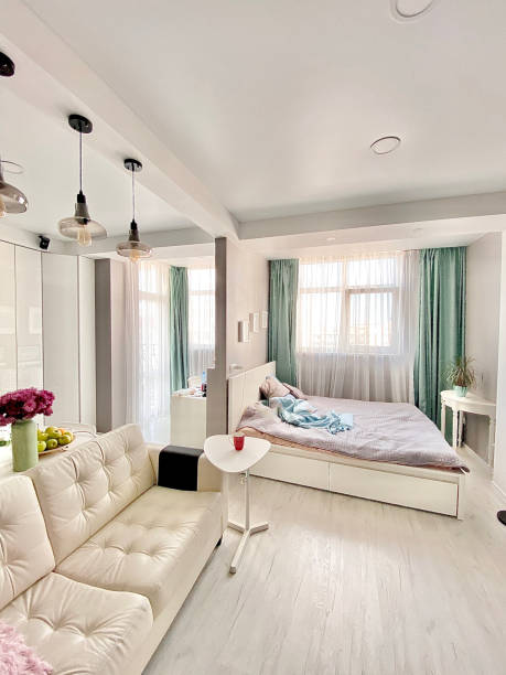 istock Modern apartments divided visually into areas for sleep and rest 1210312624