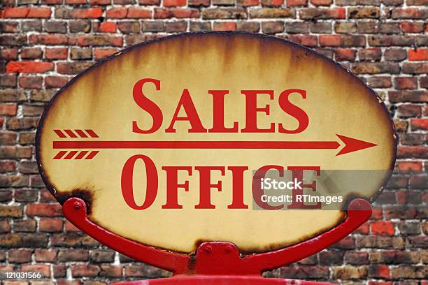 Retro Sign Sales Office Stock Photo - Download Image Now - Arrow Symbol, Call Center, Color Image