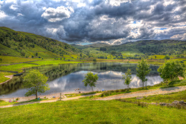 Aerial view of Derwent Water. South of Keswick, the third largest lake in the English Lake District.