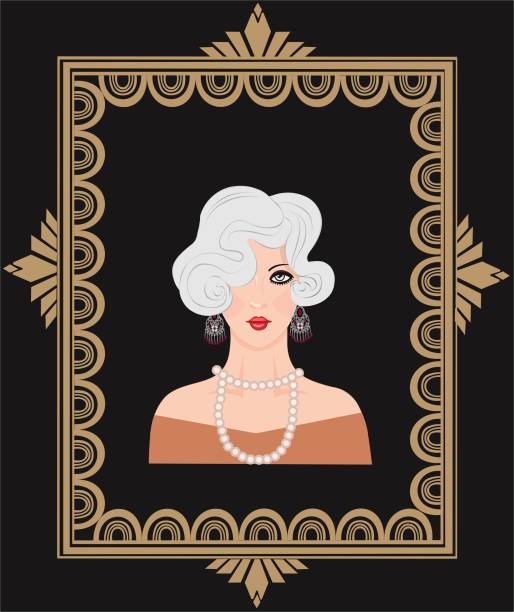 ilustraciones, imágenes clip art, dibujos animados e iconos de stock de retrato de una chica vestida al estilo de los años 20 - retro revival decoration gold vector