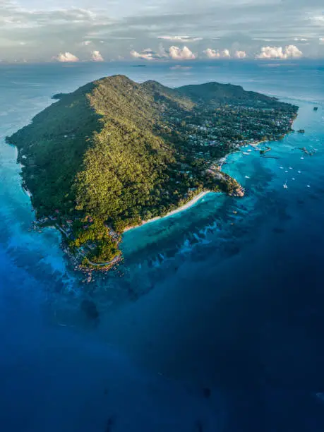 Seychelles La Digue island aerial drone view