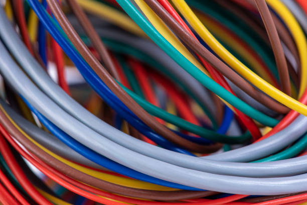 istock Swirl of multicolored electrical computer cable 1210321224