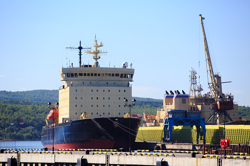 View of a large isebreaker standing in the sea port