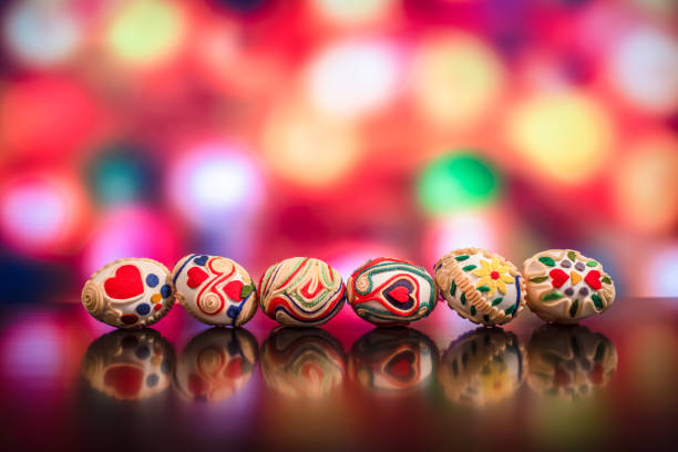Easter eggs on colorful background stock photo