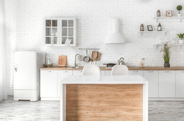 istock Modern stylish Scandinavian kitchen interior with kitchen accessories. 1210323157