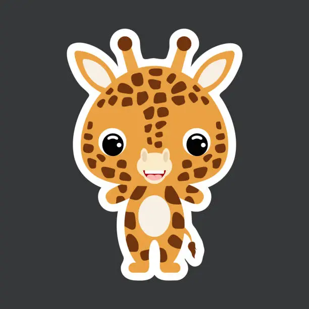 Vector illustration of Children's sticker of cute little giraffe. African animal. Flat vector stock illustration