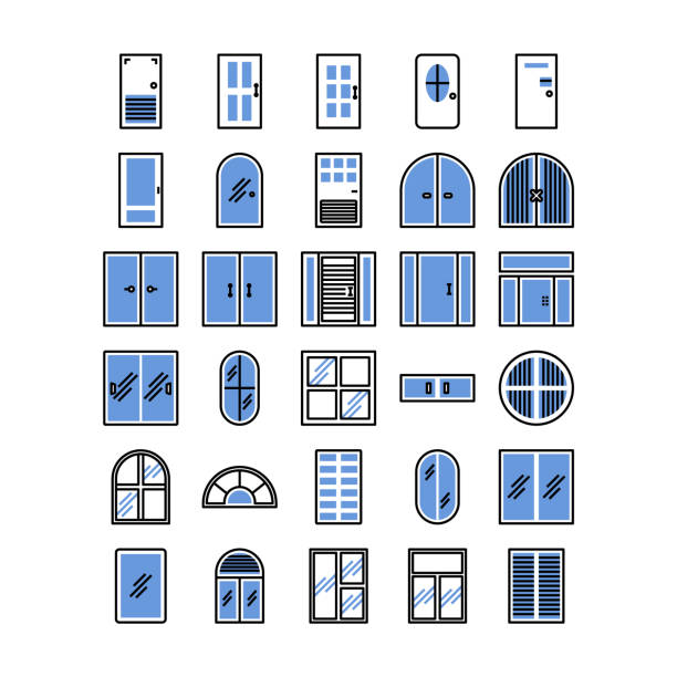 door and window icon set, vector and illustration, interior design concept door and window icon set, vector and illustration, interior design concept patio doors stock illustrations