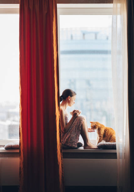 istock Young girl with a cat at home 1210327069