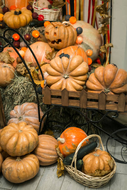 istock pumpkin trolley for halloween decor, holiday 1210331502