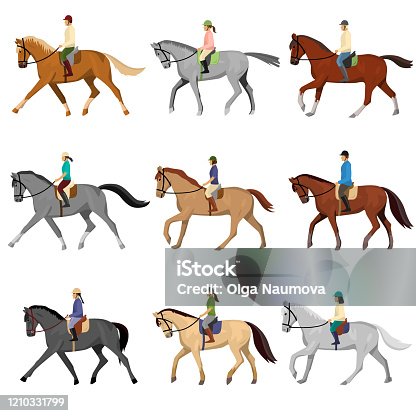 istock Man and woman riding horse isolated against white background 1210331799