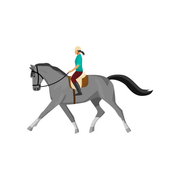 illustrations, cliparts, dessins animés et icônes de femme de course de cheval isolement contre le fond blanc - running horses