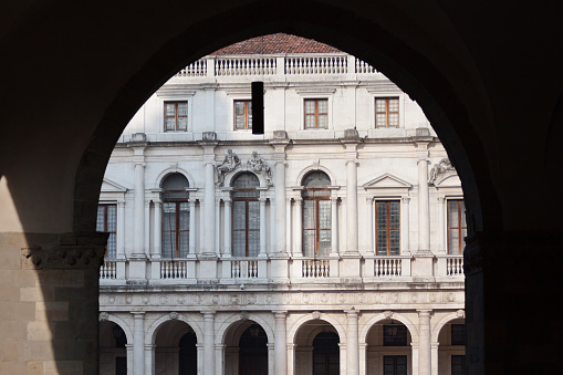 Facade of Biblioteca Civica Angelo Mai library in Bergamo