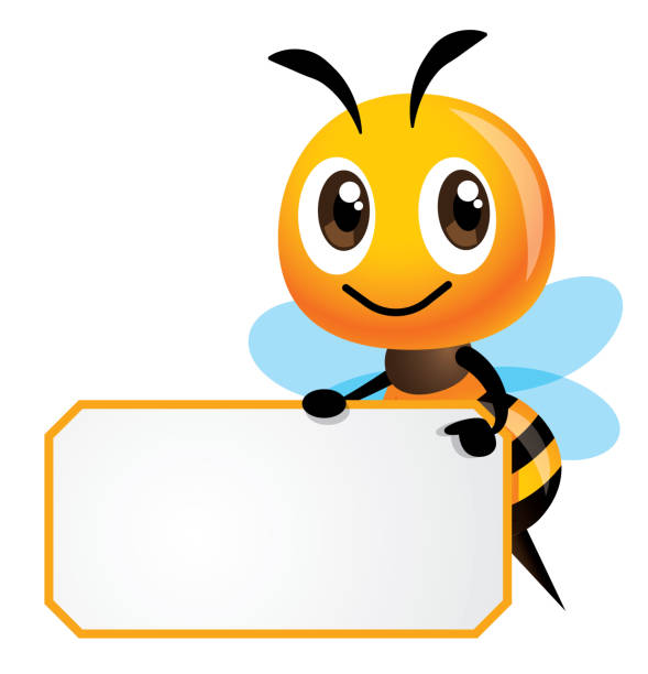 istock Cartoon cute happy bee is holding a white empty signboard with yellow stripe - vector character 1210332564