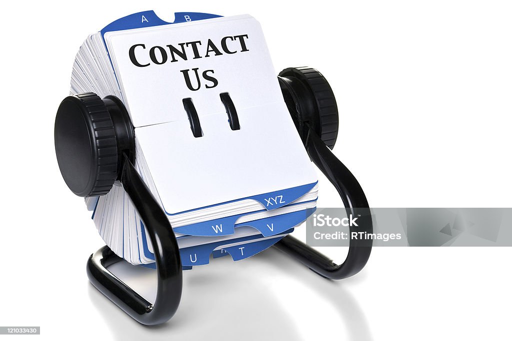 Contattaci su carta Indice di rotazione - Foto stock royalty-free di Bianco