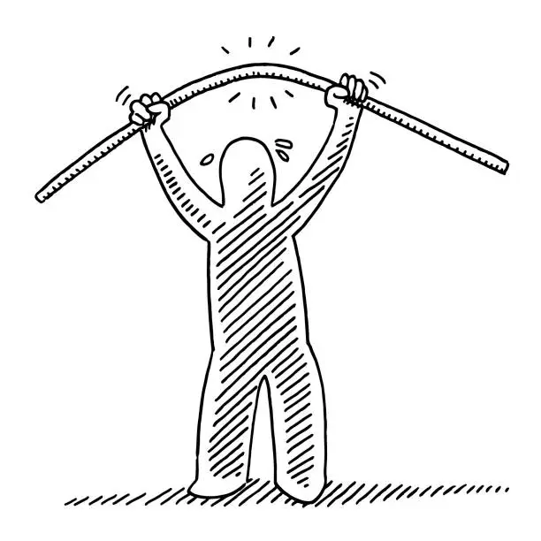 Vector illustration of Strong Human Figure Bending Iron Rod Drawing