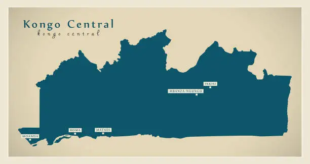 Vector illustration of Modern Map - Kongo Central province map of DR Congo