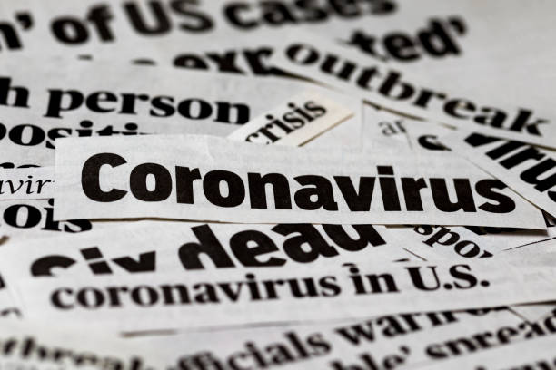 Coronavirus, covid-19 newspaper headline clippings. Print media information isolated concept, background newspaper headline photos stock pictures, royalty-free photos & images