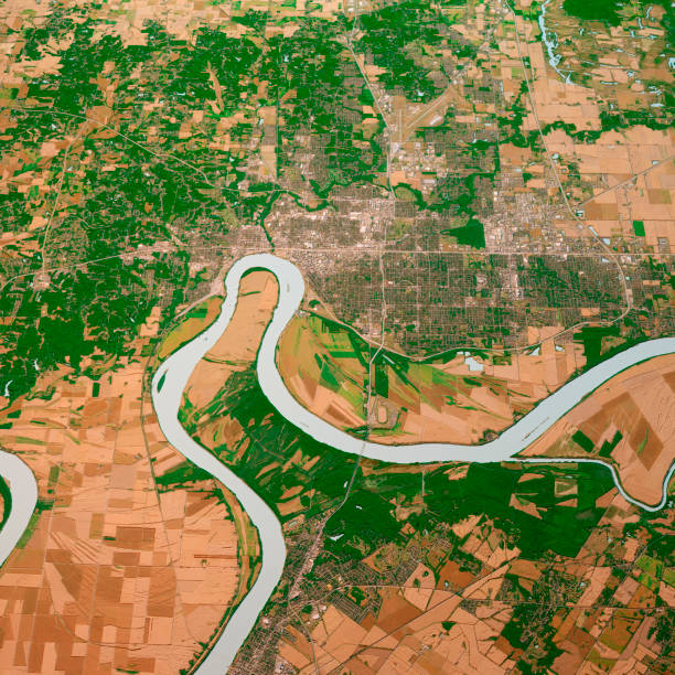 Evansville Indiana 3D Render Map Color Top View Oct 2019