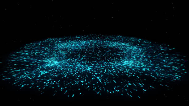 partículas futuristas explosão cósmica choque ondas de energia azul 3d renderização - impact exploding wave pattern shock - fotografias e filmes do acervo