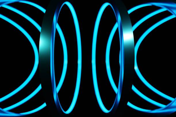 istock Glowing neon abstract futuristic light circle hi-tech space 3D Rendering 1210340385