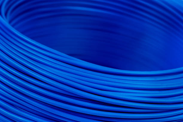 istock Round roll of blue electric single core cable 1210341584