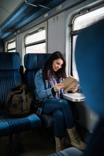 istock Women reading book on the train 1210343261