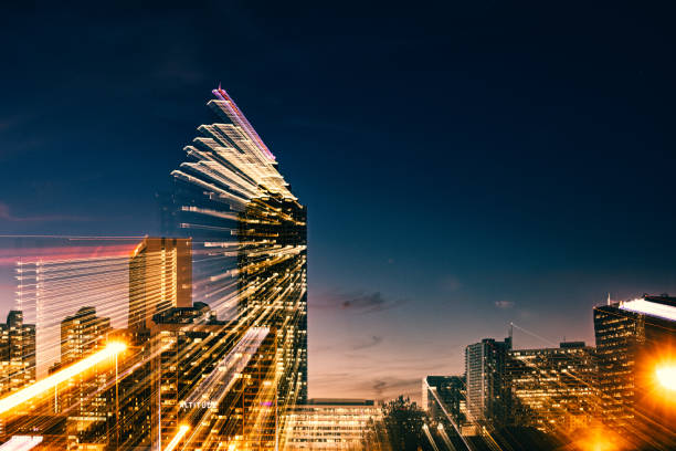 Atlanta lights up the night, abstract within lens zoom effect
