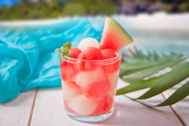 istock Fruit salad with melon and watermelon balls in glass 1210349658