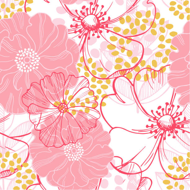 вектор бесшовный узор с розовыми цветами - pattern flower backgrounds seamless stock illustrations