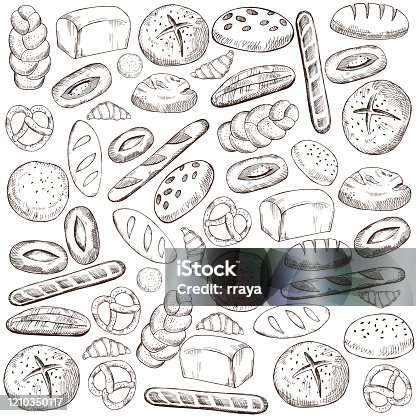 istock Vector background with  bread. 1210350117