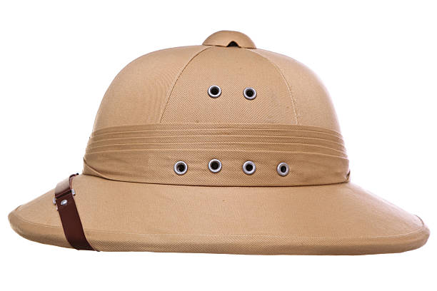 istock Khaki colored pith helmet isolated on white background 121035094