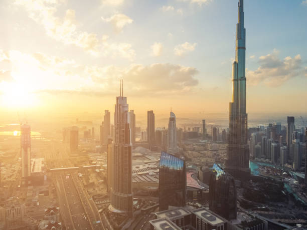 istock Drone Point View of Dubai Skyline at Sunrise 1210351814