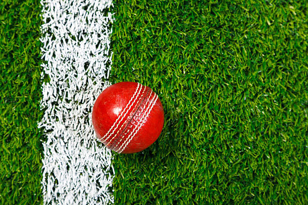 istock Cricket ball on grass from above. 121035446