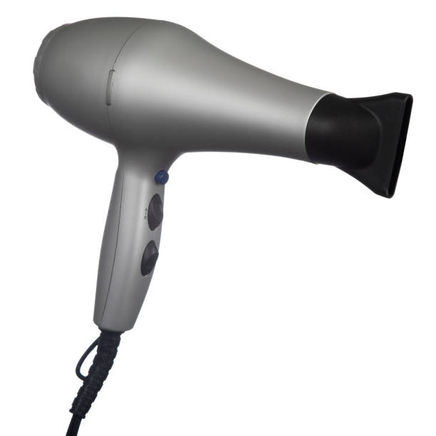 istock Silver hair dryer isolated on white background 1210356263
