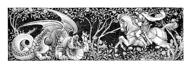 ilustrações, clipart, desenhos animados e ícones de são jorge e o dragão - st george dragon mythology horse