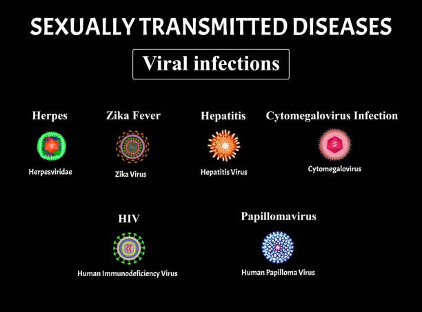 illustrazioni stock, clip art, cartoni animati e icone di tendenza di hiv, herpes, papillomavirus, aids, epatite, citomegalovirus, virus zika. set di infezioni virali. malattie sessualmente trasmissibili. infografica. illustrazione vettoriale - citomegalovirus