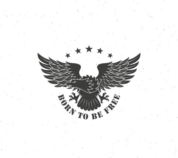 그런 지 텍스처와 흰색 배경에 텍스트와 별흑백 독수리. - symbol military star eagle stock illustrations