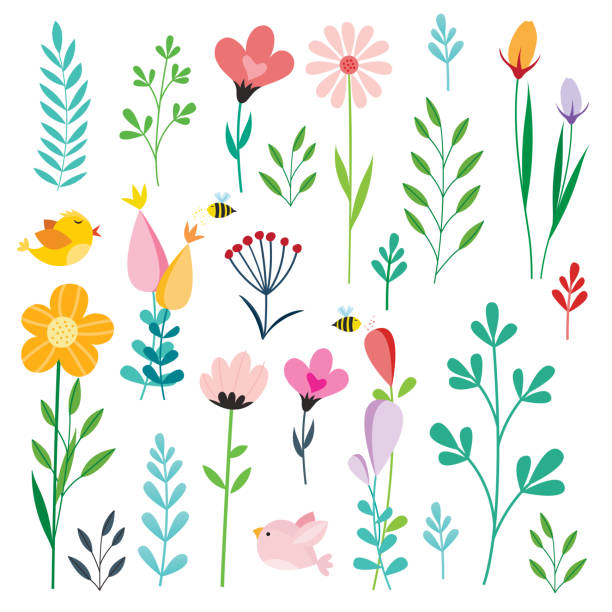 renkli çiçekler simgeleri - ağaç çiçeği illüstrasyonlar stock illustrations
