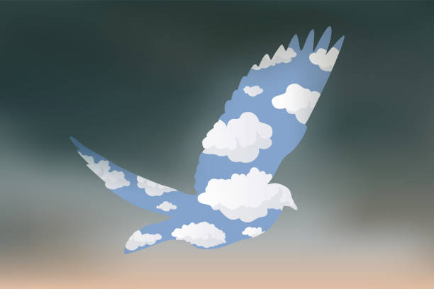 istock Symbol of the dove of peace whose silhouette makes a blue sky appear in a stormy weather. 1210364403