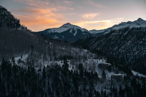 istock View of snowy mountains at dusk 1210365108