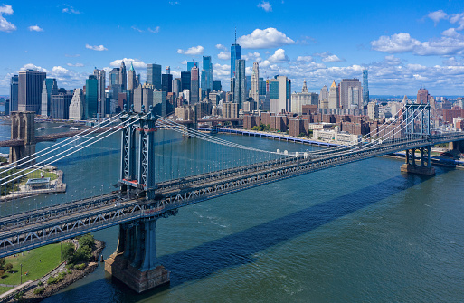 Aerial view of NYC and Manhattan Bridge